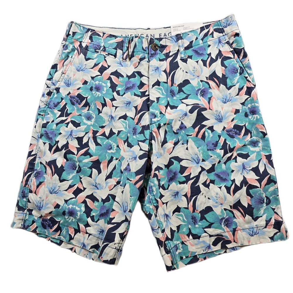 American Eagle Shorts Mens 31 Blue Floral Ne(x)t Level Flex Classic 10" NEW